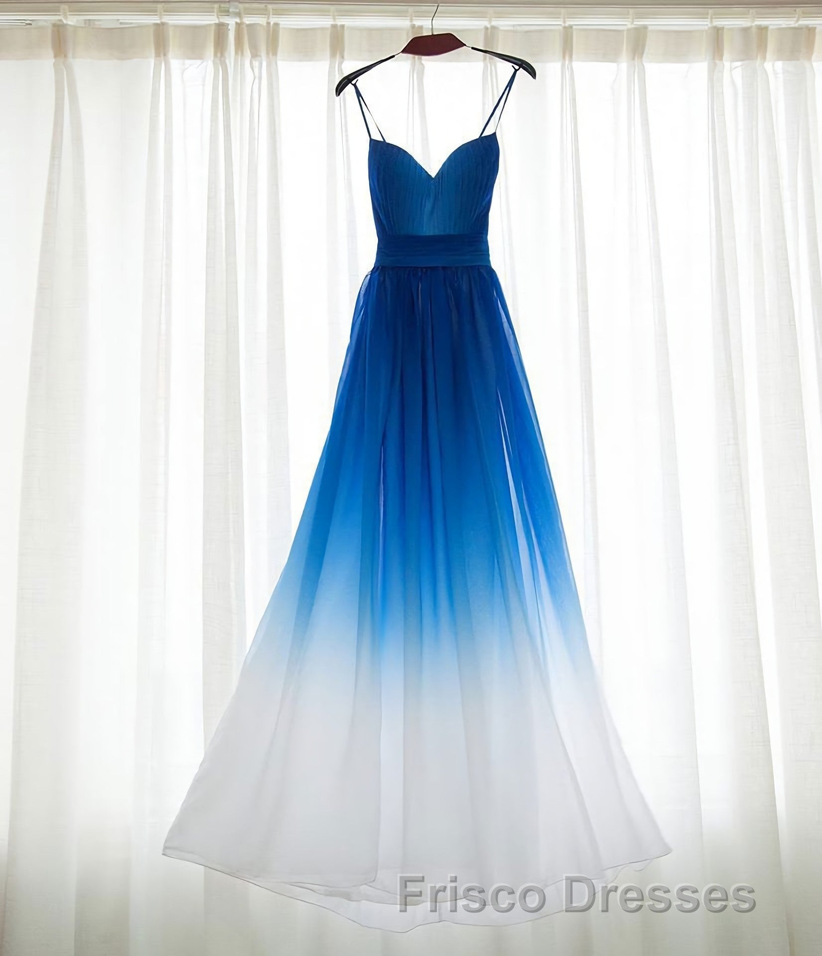 Spaghetti Strap Royal Blue Ombre Long Chiffon Royal Blue Ombre A Line Sweetheart Formal Prom Dress Secondary image