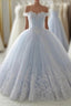 Light Blue Lace Sweetheart A Line Long Princess Formal Prom Dress