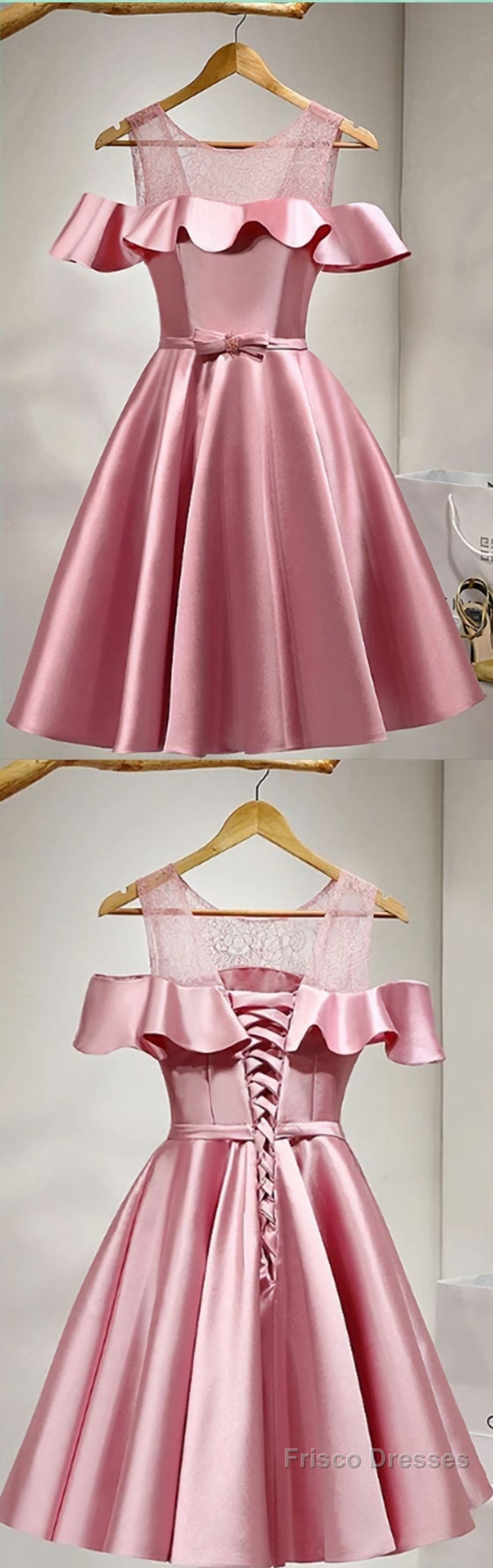 Pink Lace Up Satin Simpe Cheap Short Short Prom Dresses Main image