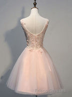 Princess V Neck Tulle Short Mini Appliques Lace Sweet Formal Prom Dress