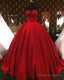 Sweetheart Wine Red Lace Appliques Red Princess Prom Dresses