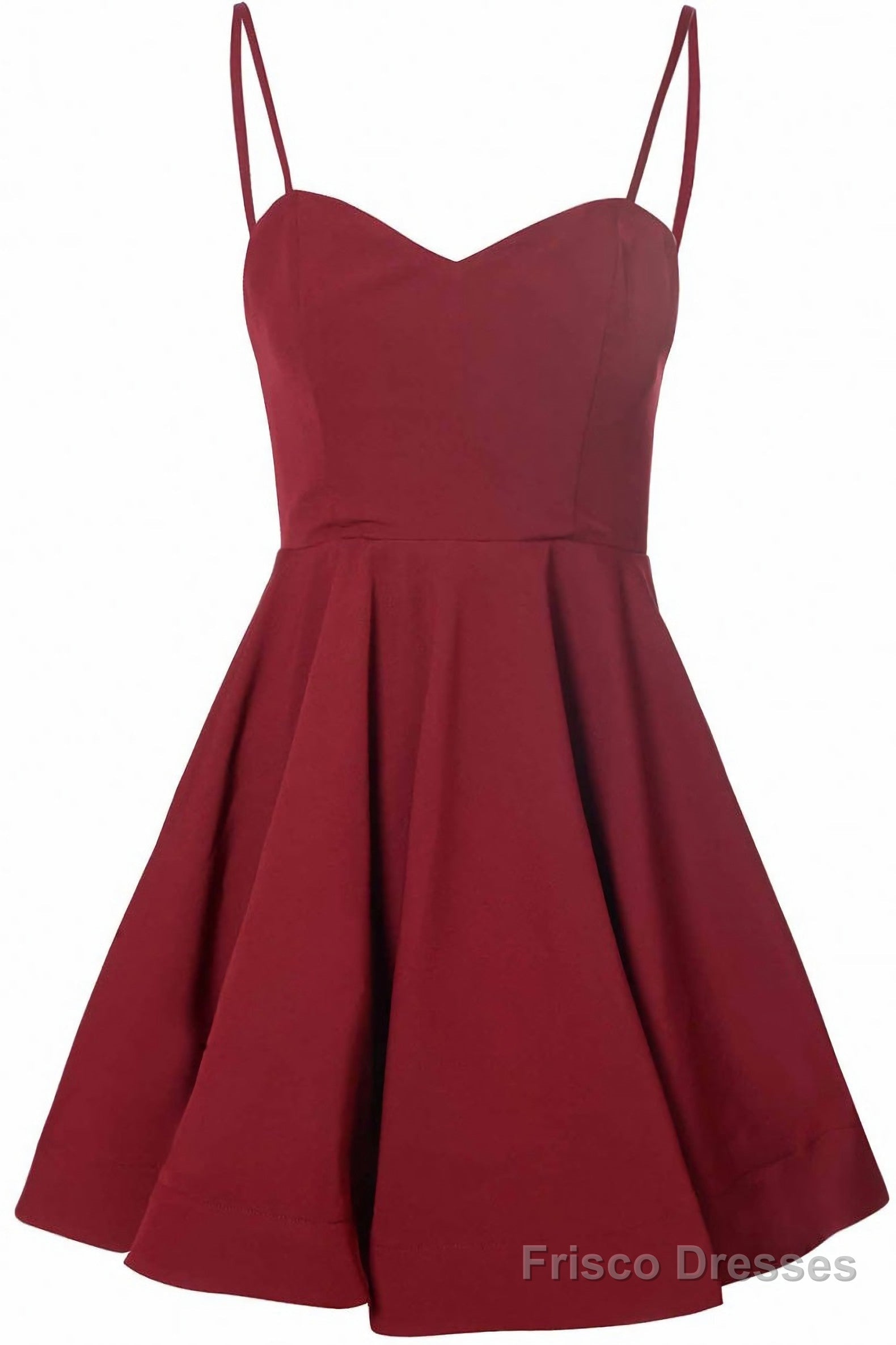 Simple A Line Spaghetti Straps Satin Burgundy Short Prom Dresses Secondary image
