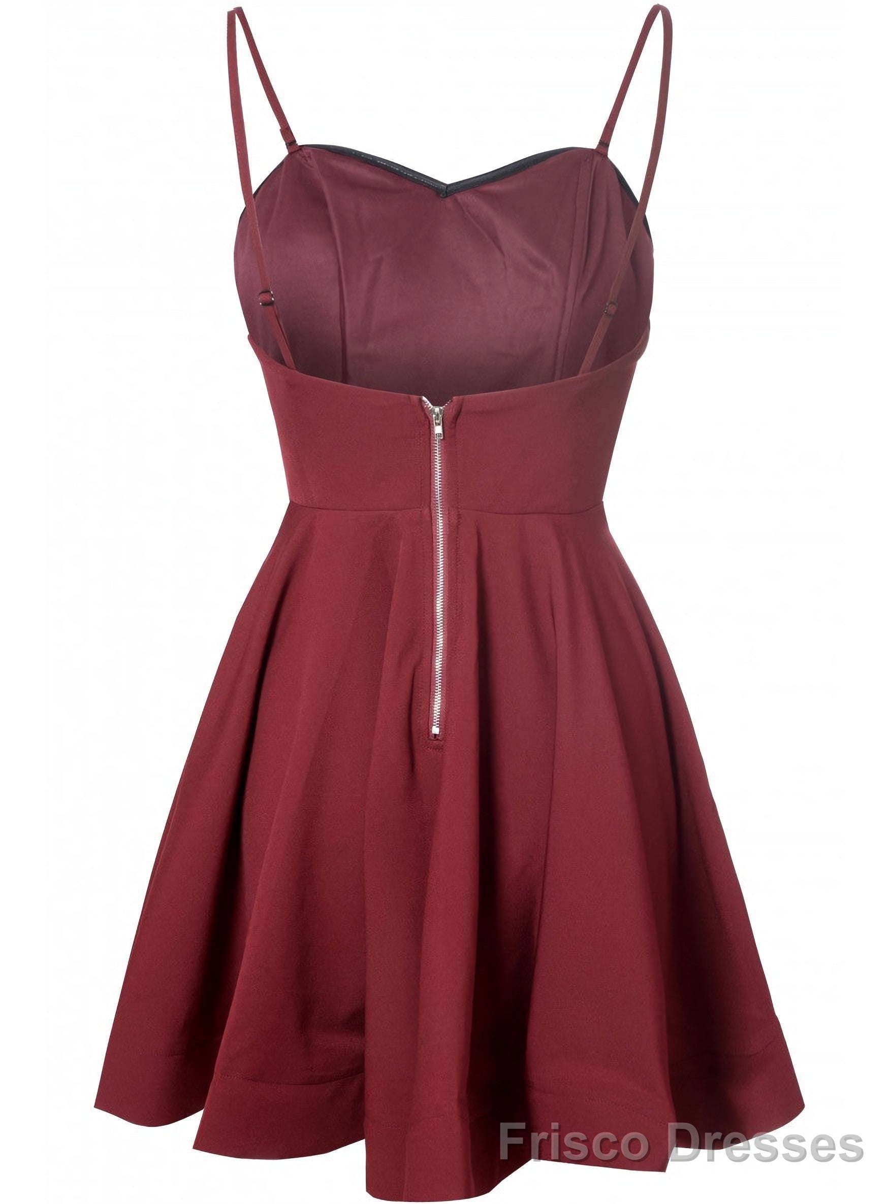 Simple A Line Spaghetti Straps Satin Burgundy Short Prom Dresses Secondary image