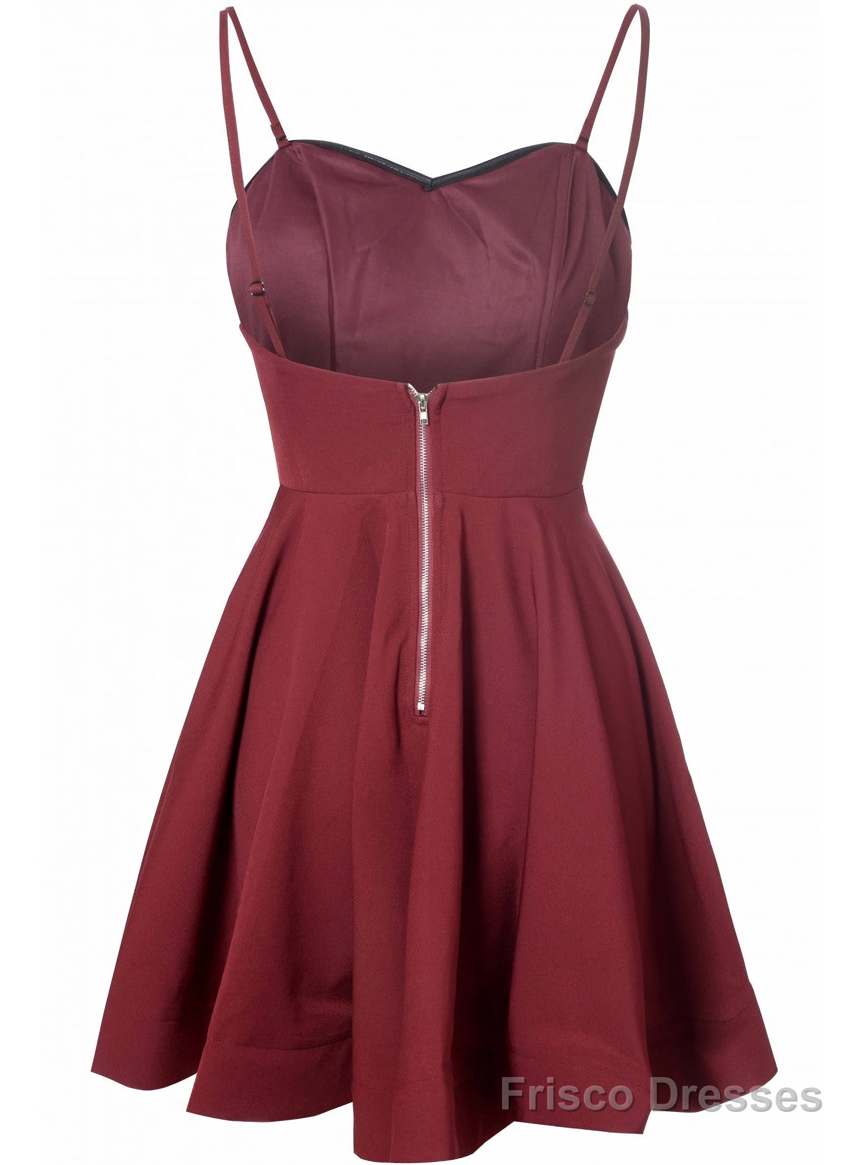 Simple A Line Spaghetti Straps Satin Burgundy Short Prom Dresses Main image