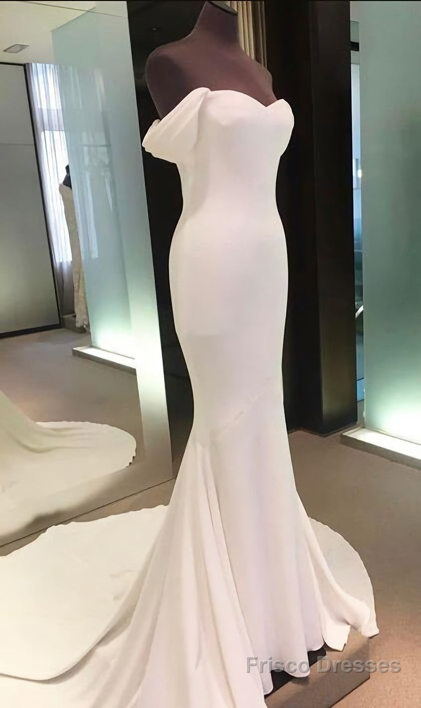 Off Shoulder Backless White Cheap Mermaid Long Spandex Prom Dresses Main image