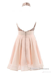 Halter Sequins Backless Mini Short Prom Dresses