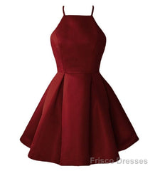 Burgundy Cute Short Halter Satin Short 2025 Wine Red for Sale Prom Dresses