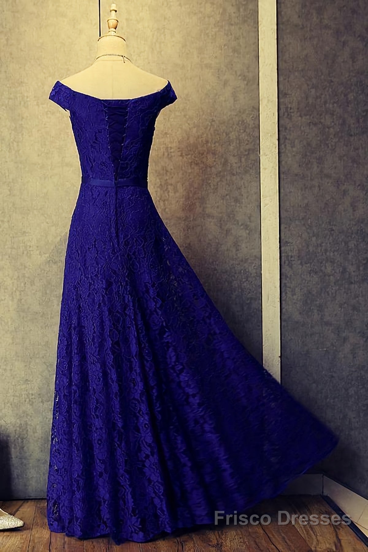 Royal Blue Lace Long Off Shoulder Prom Dresses Main image