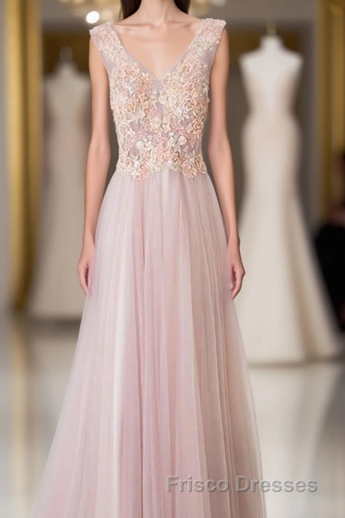 Pink Long A Line Simple Cheap Lace Up Formal Prom Dress Main image