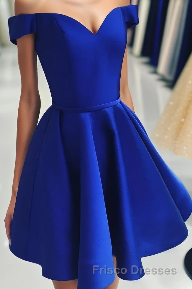 A Line Off The Shoulder V Neck Cheap Royal Blue Short Knee Length Taffeta Dc07 Formal Prom Dress