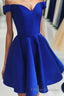 A Line Off The Shoulder V Neck Cheap Royal Blue Short Knee Length Taffeta Dc07 Formal Prom Dress