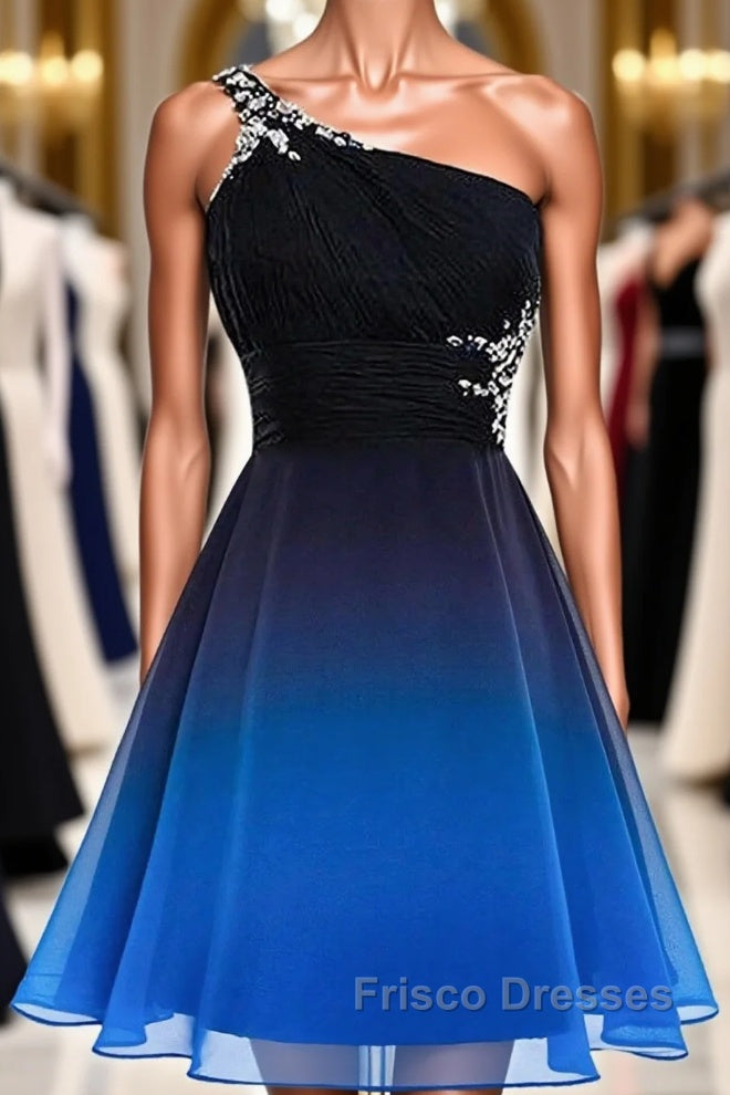 A Line Ombre Blue And Black One Shoulder Short Dc289 Formal Prom Dress Main image
