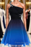 A Line Ombre Blue And Black One Shoulder Short Dc289 Formal Prom Dress
