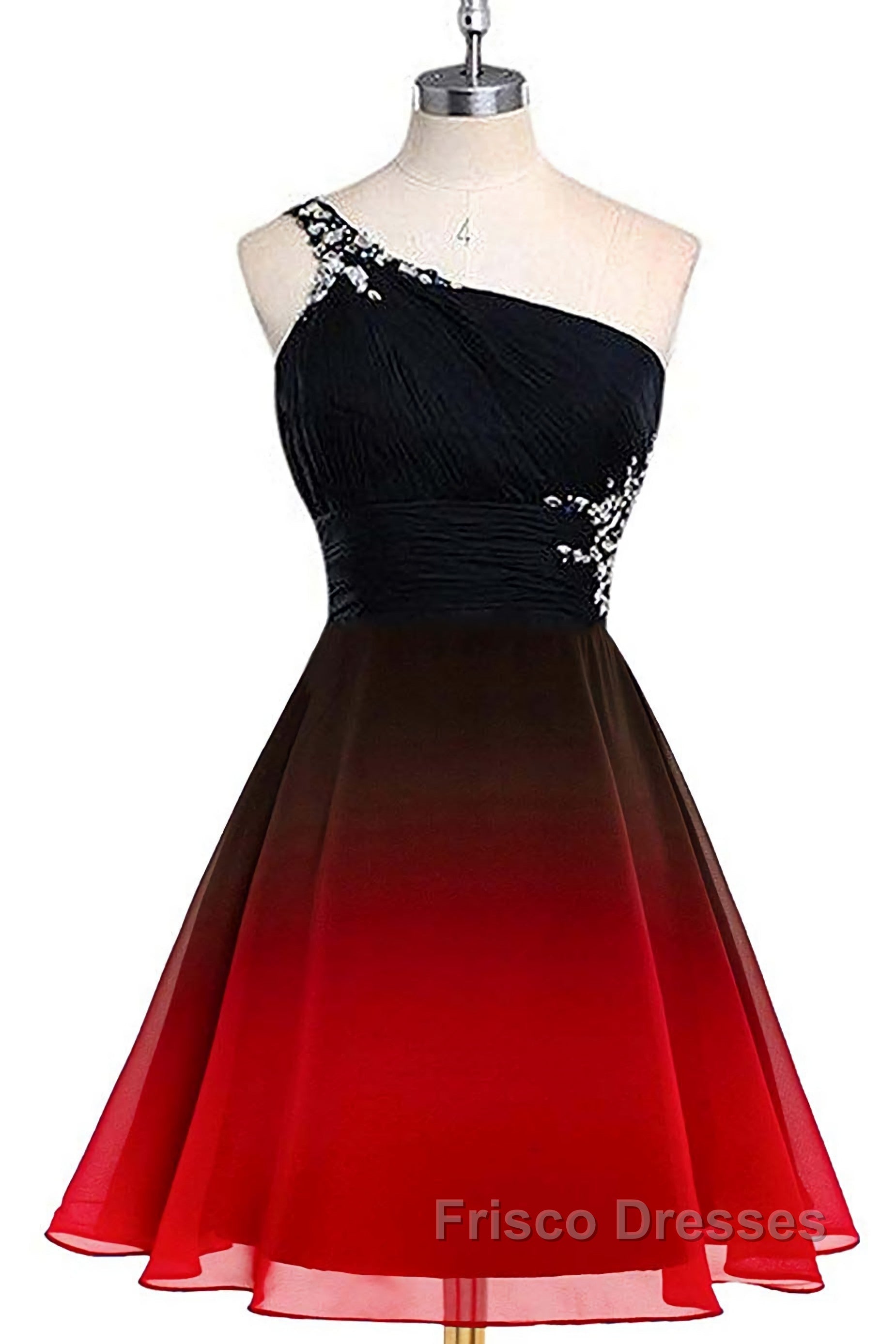 A Line Ombre Blue And Black One Shoulder Short Dc289 Formal Prom Dress