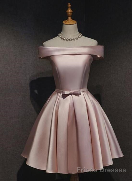 Pink Satin Off Shoulder Cute 2025 Pink Homecoming Dresses Main image