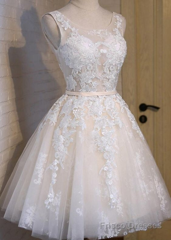 scoop neckline short ivory lace cute homecoming dresses perfect affordable short party prom dresses Secondary image
