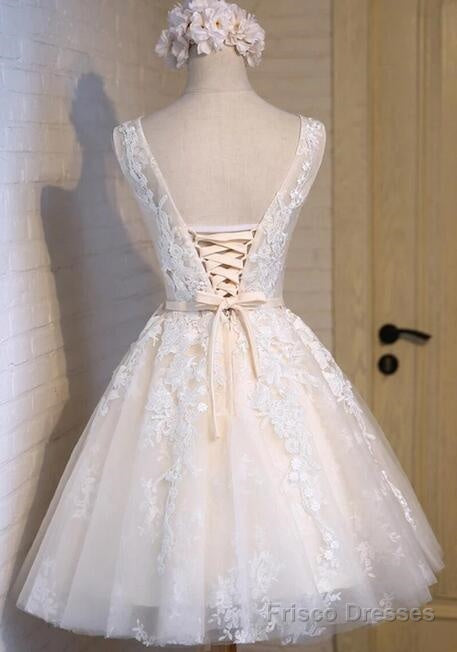 scoop neckline short ivory lace cute homecoming dresses perfect affordable short party prom dresses Main image