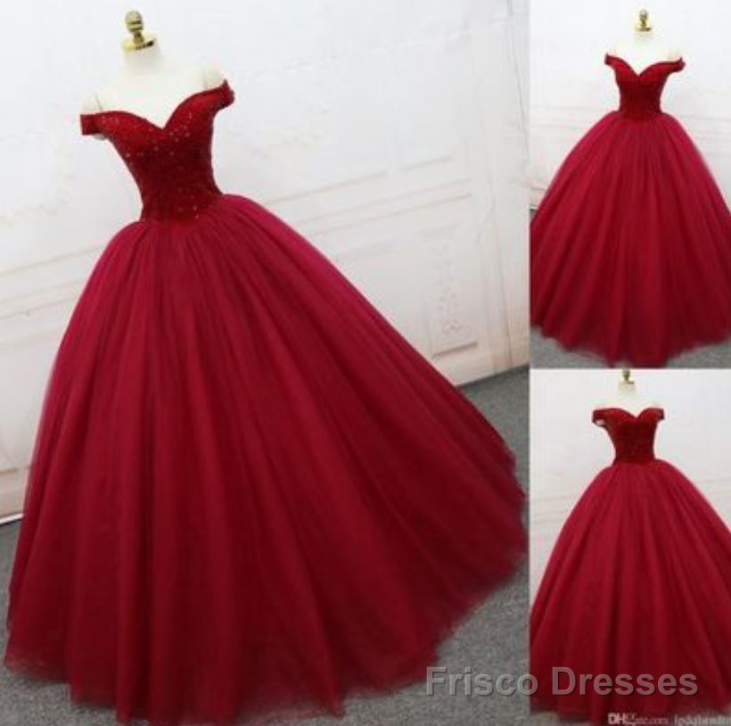 Red Ball Gown Prom Dress, Elegant Off Shoulder Prom Dress, Long Evening Dress Main image