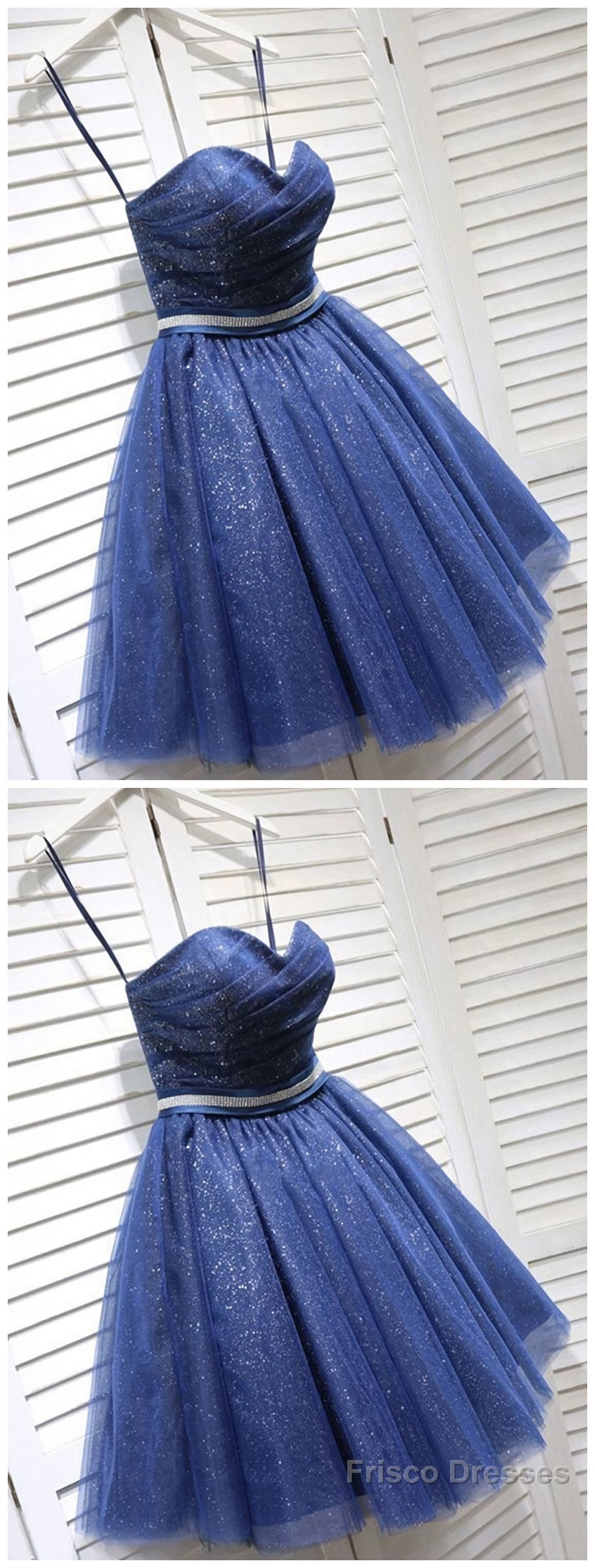 Sparkly A-Line Sweetheart Open Back Navy Sequins Short Short Homecoming Dresses Secondary image