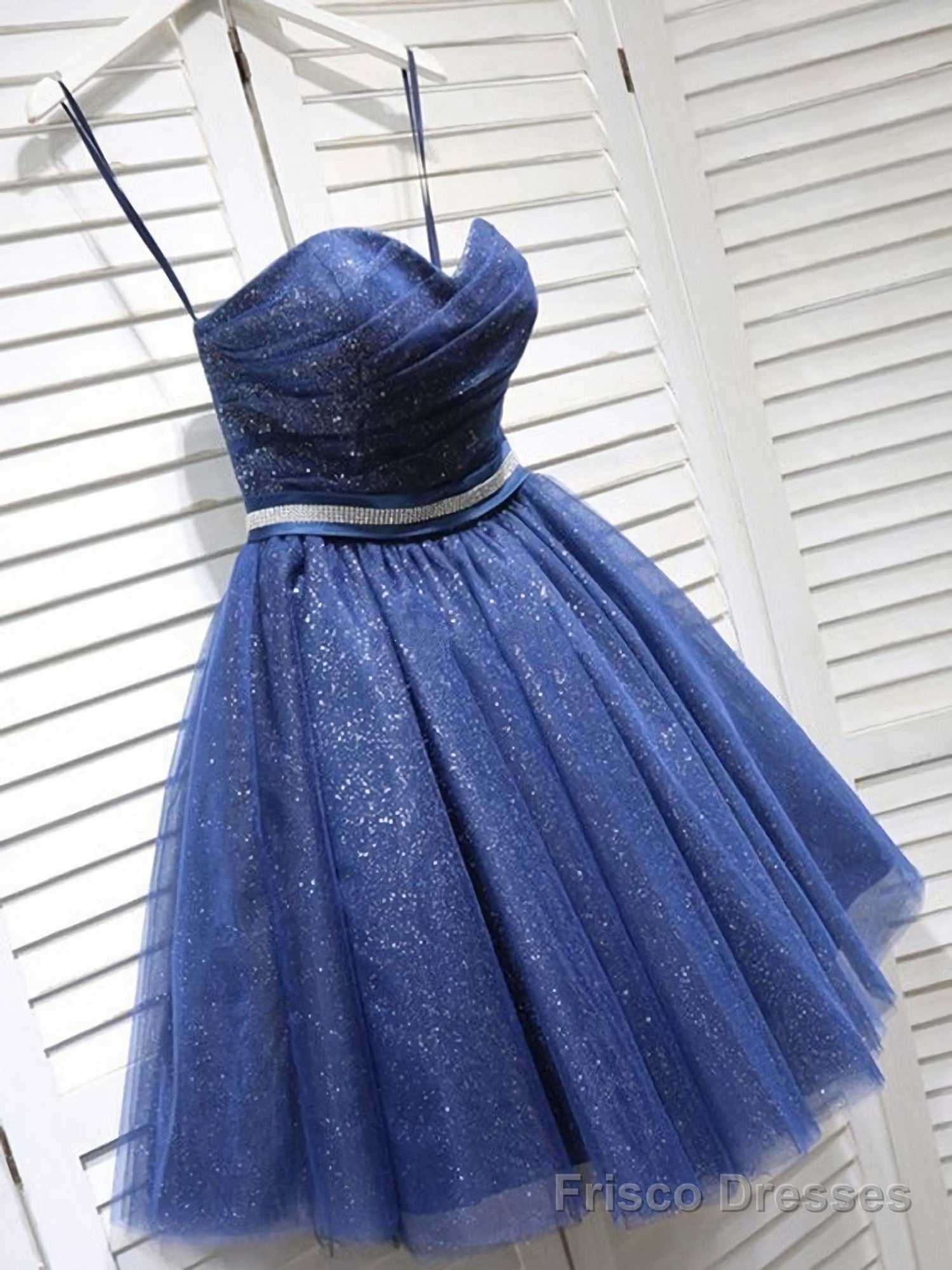 Sparkly A-Line Sweetheart Open Back Navy Sequins Short Short Homecoming Dresses Main image