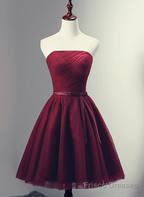 Beautiful Burgundy Knee Length Lace Up Tulle Party Dress, Homecoming Dress, Short Prom Dress