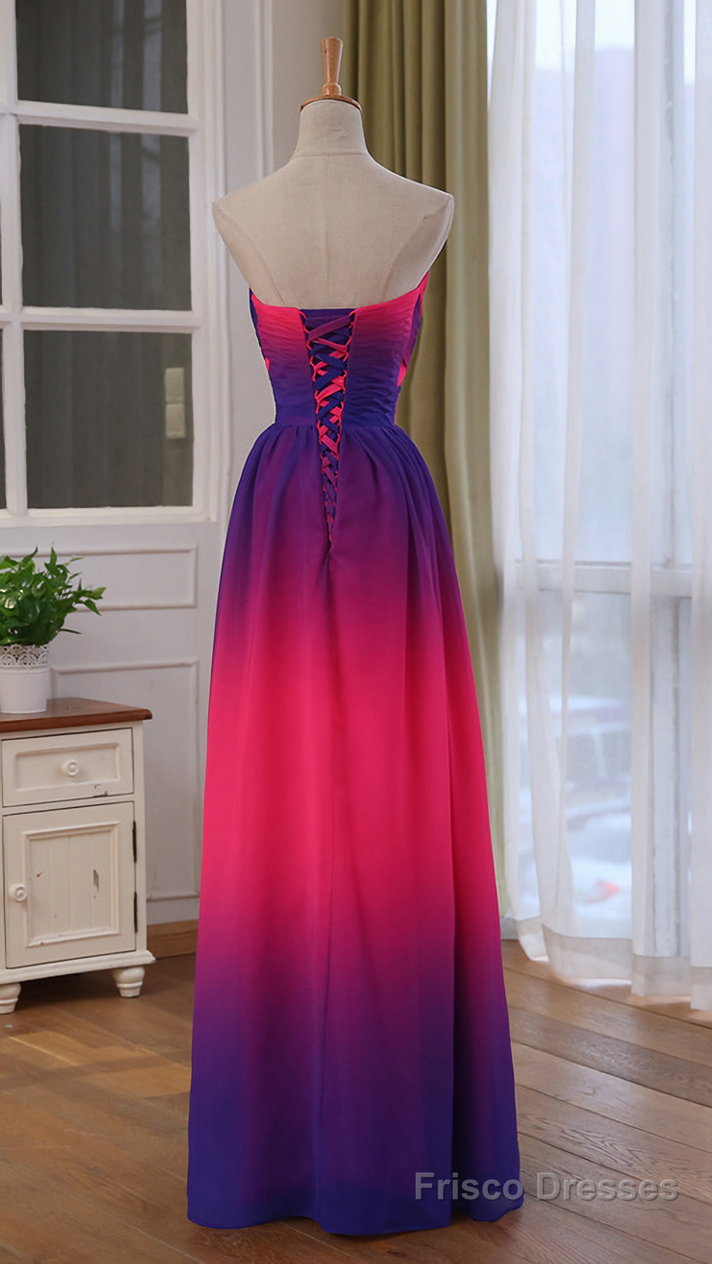 Unique Gradient Chiffon Beaded Long A-line Floor Length Prom Dresses Secondary image