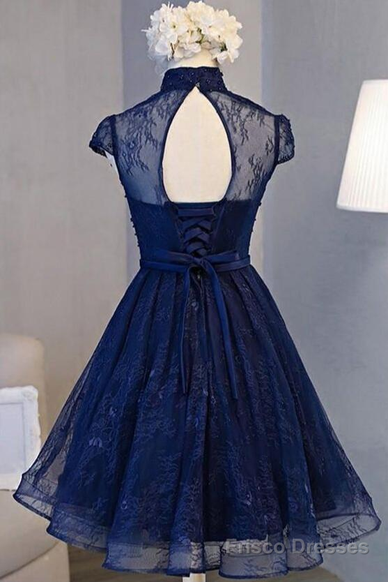 Beautiful Navy Blue Knee Length Lace Party Dress, Homecoming Dress Secondary image