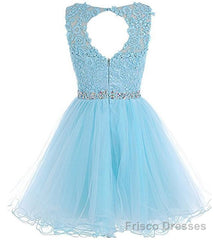 Charming Light Champagne Short Lace Beaded Party Dress, Tulle Homecoming Dress, Formal Dress