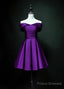 Cute Short Sweetheart Satin Off Shoulder Purple Short Prom Dresses