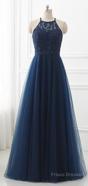 Navy Prom Dress, Halter Neckline Evening Dress, Winter Formal Dress, Pageant Dance Dresses, Graduation School Party Gown Pc0247 Main image