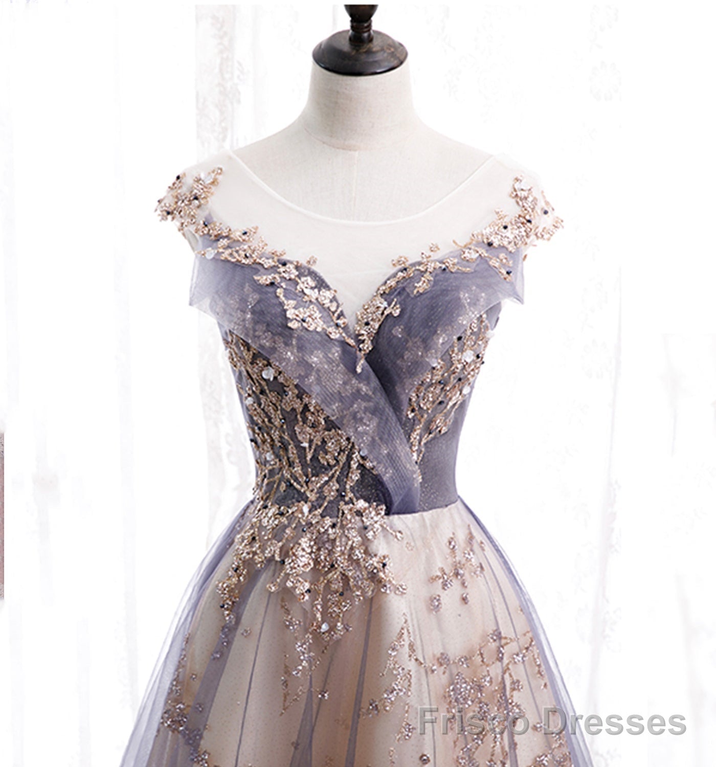 Cute Tulle Sequins Long Prom Dress, Evening Dress