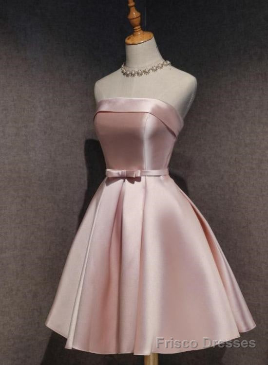 Pink Satin Short Simple Knee Lengtg Pink Homecoming Dresses Main image