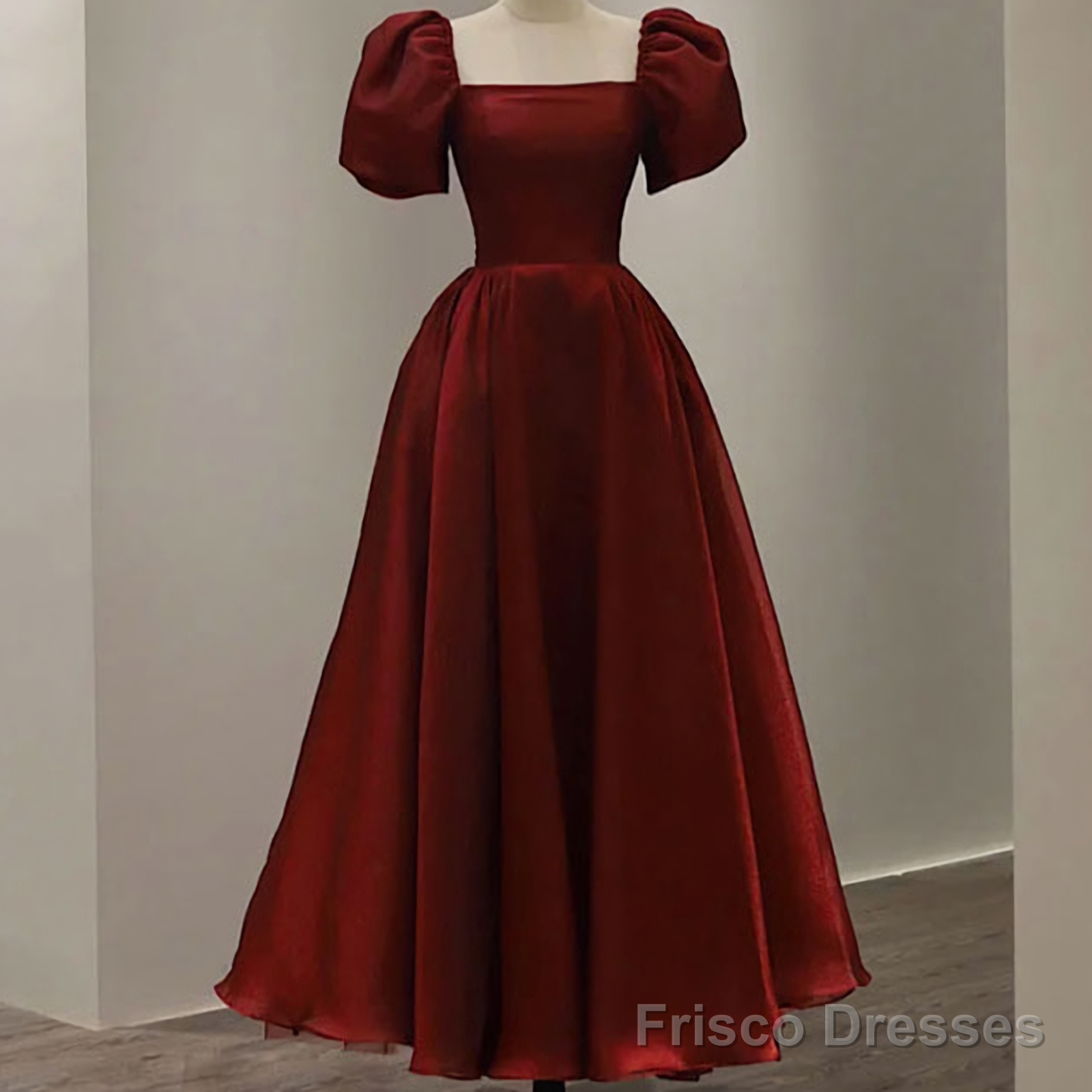 Prom Dresses, Vintage Evening Gown Womens Short Sleeve With Square Collar Ankle Length Formal Plain Secondary image