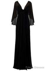 A Line Black V Neck Prom Dress