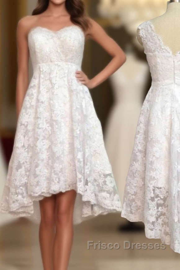 Pretty Lace High Low Short Beautiful Short For Teens Cheap Formal Prom Dress