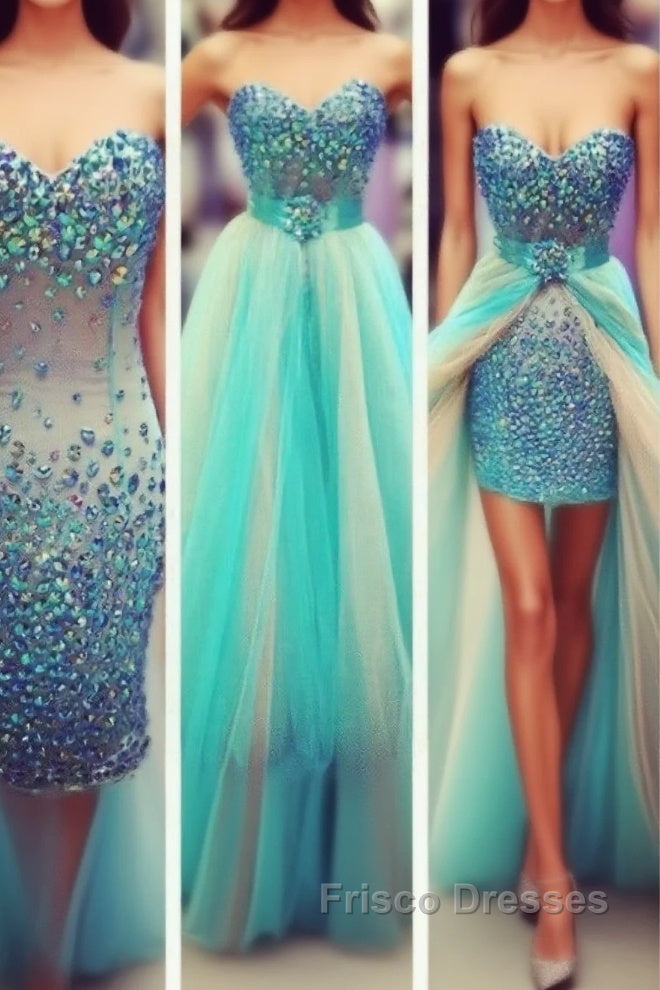 Sexy Colored Crystal Rhinestones Removable Skirt Sheath Long Heavy Beadings Green Champagne Long Formal Prom Dress