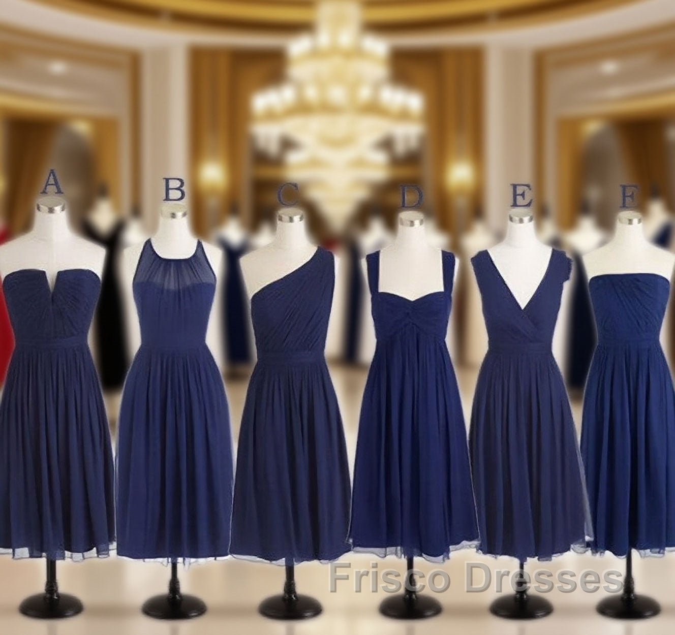 Short Navy Blue Chiffon Mismatch Maid Of Honor Girls Group In Knee Length Simple Cheap Formal Prom Dress Main image