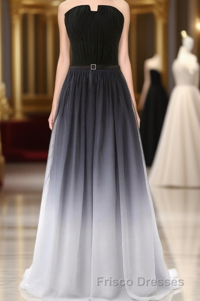 Hot Sales Navy Blue Ombre Gradient Chiffon Long Black Belt Ombre Black Gradient Custom Made Cheap Women Formal Prom Dress