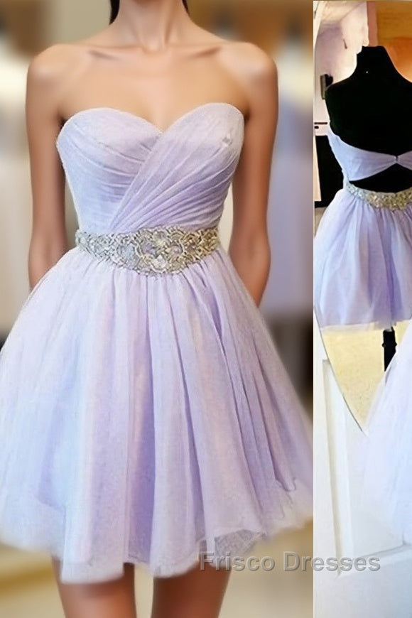 Charming Empire Waist Lavender Sweetheart Backless Short Fashion Beaded Belt Short For Sweet 16 Mini Length Skirt Formal Prom Dress Main image