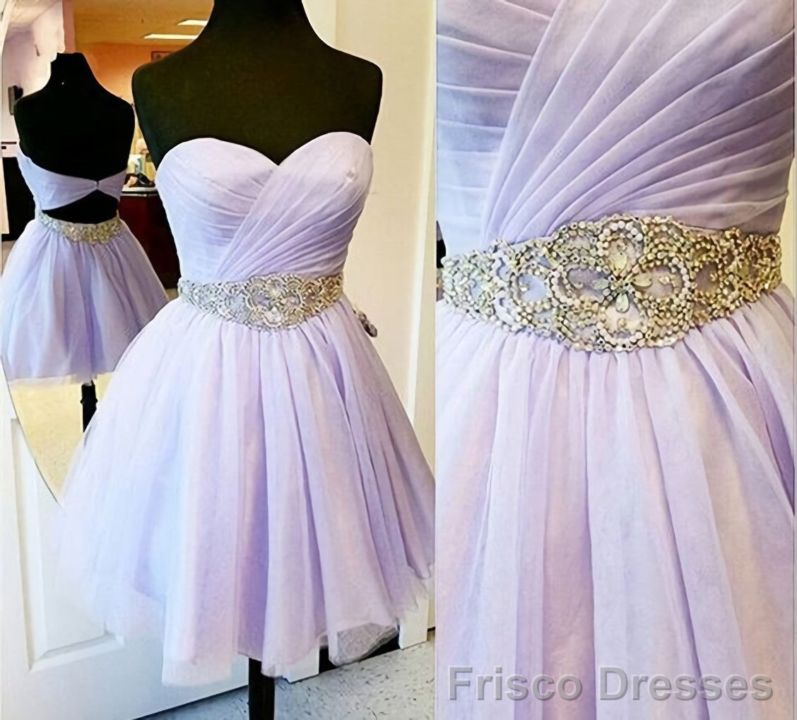 Charming Empire Waist Lavender Sweetheart Backless Short Fashion Beaded Belt Short For Sweet 16 Mini Length Skirt Prom Dresses Main image