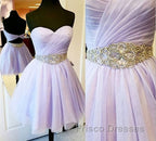Charming Empire Waist Lavender Sweetheart Backless Short Fashion Beaded Belt Short For Sweet 16 Mini Length Skirt Formal Prom Dress