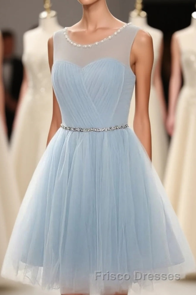 Simple Light Blue Short Tulle Cheap Elegant Charming Homecoming Dress Main image