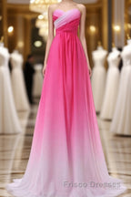 Pretty Pink Sweetheart Long Gradient Chiffon Elegant Formal Prom Dress