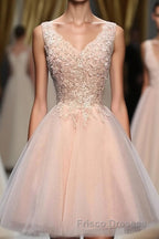 Blush Pink V Neck Applique Short Top Selling 2024 Homecoming Dress