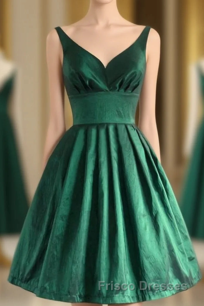 V Neck Green Short Handmade Charming Homecming Simple Homecoming Dress