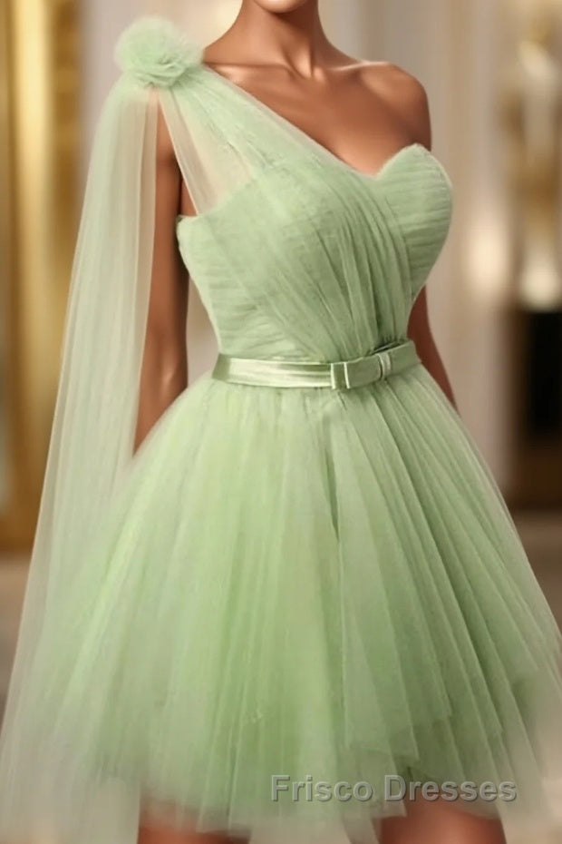 Charming One Sholder Short Tulle Short Sage Simple Cheap Homecoming Dress Main image