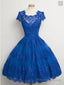 Lace Cap Sleeves Junior Blue Homecoming Dresses