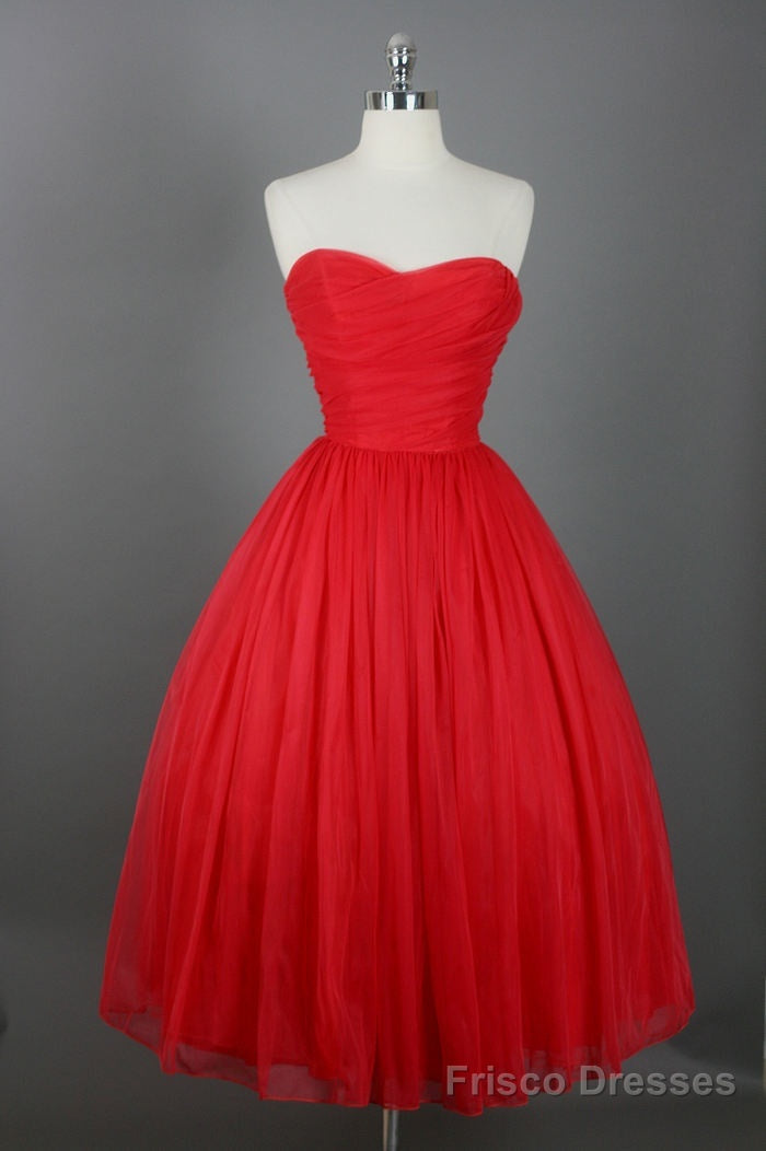 Knee Length Prom Dresses, Red Prom Gown Vintage Prom Gowns Elegant Evening Dress, Cheap Evening Gowns Simple Party Gowns Modest Bridesmaid Dresses, Bridesmaid Gowns Main image