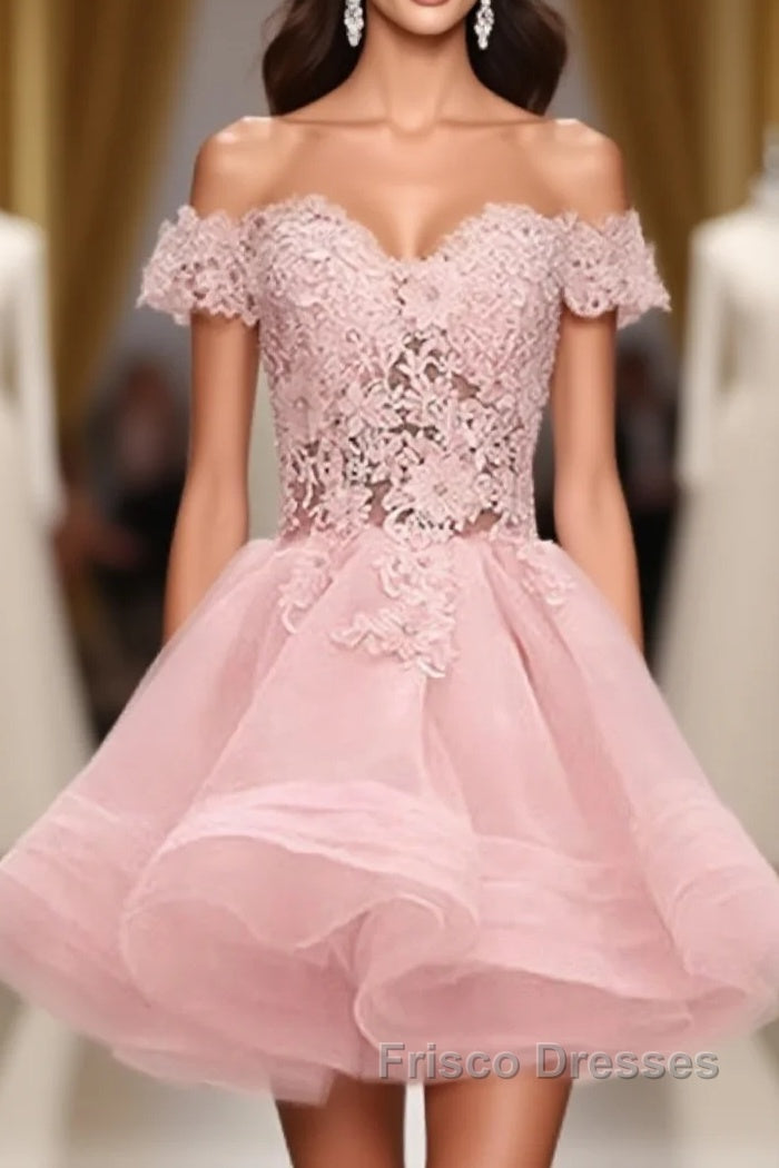 Cute Off Shoulder Pink Elegant 2024 Homecoming Dress Main image