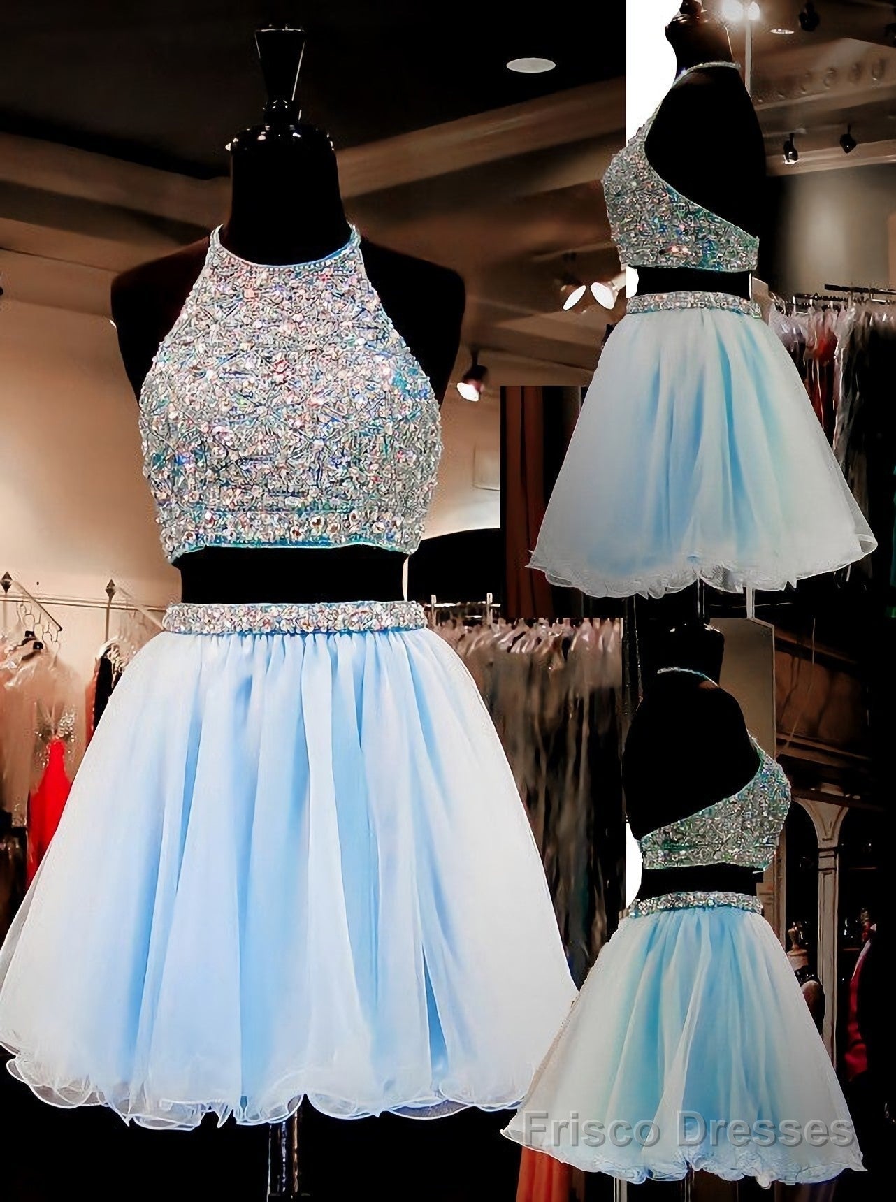 Light Sky Blue Tulle 2 Pieces Two Piece Sweet 16 Homecoming Dresses Main image